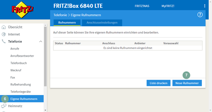 Rufnummernverwaltung FritzBox