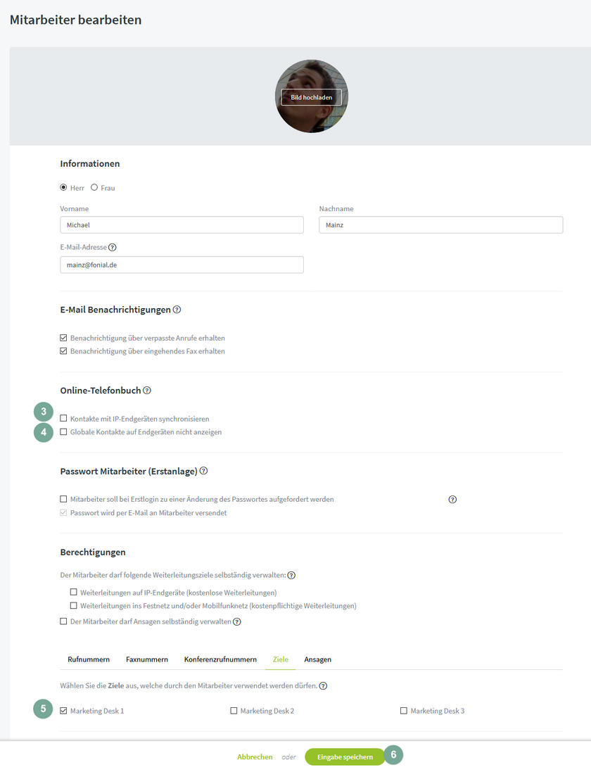 LDAP aktivieren: Mitarbeiter bearbeiten