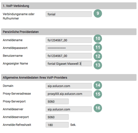 VoIP-Daten eingeben