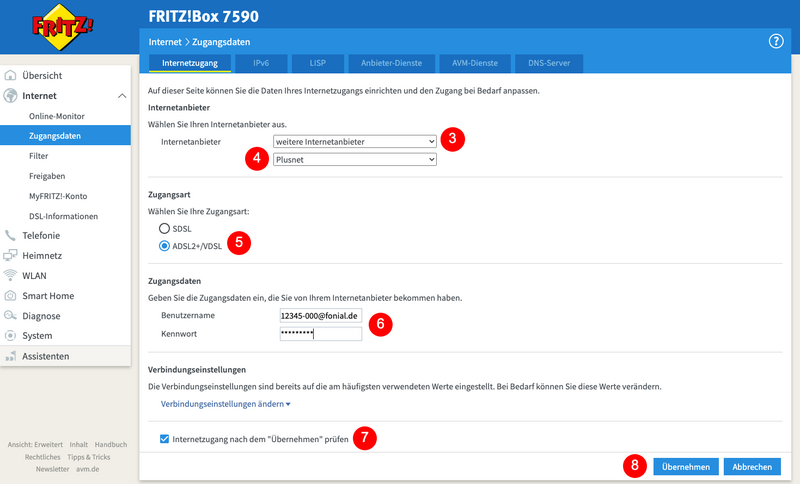 Zugangsdaten FritzBox eintragen