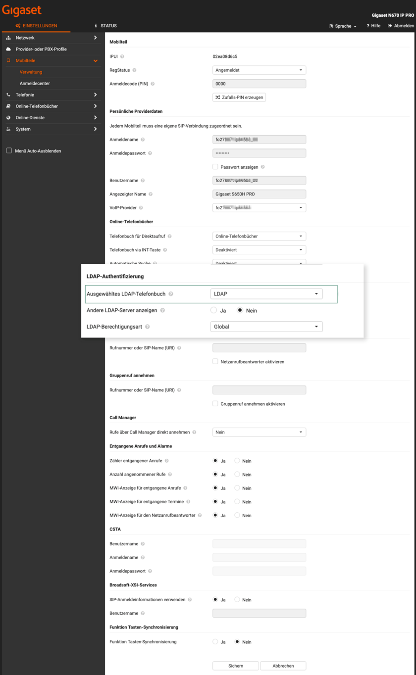LDAP-Telefonbuch aktivieren