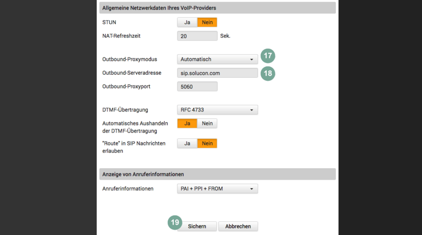 Netzwerkdaten eintragen 