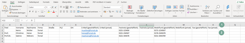 Kontaktimport per CSV: Bei Excel eine Tabelle anlegen