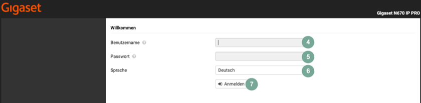 Gigaset N670: Anmeldung WebUI