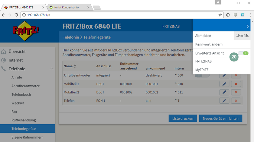 Erweiterter Modus FritzBox