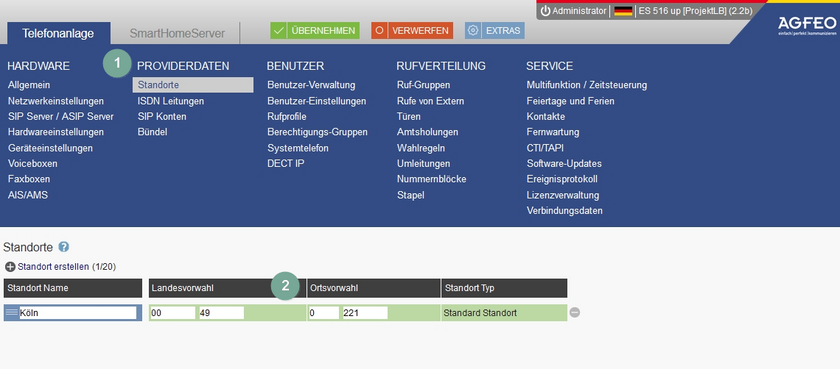 AGFEO Telefonanalge: Standort festlegen
