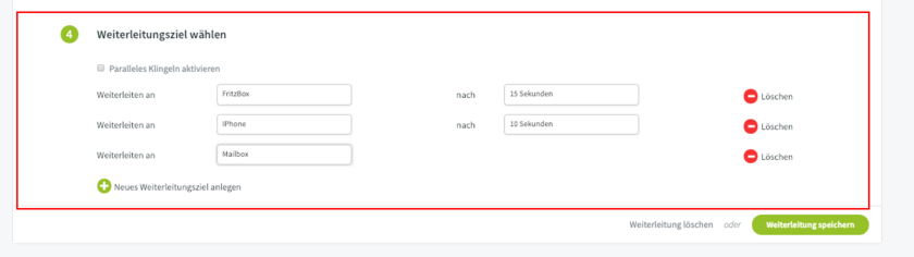 Anrufweiterleitung bei Nichtannahme