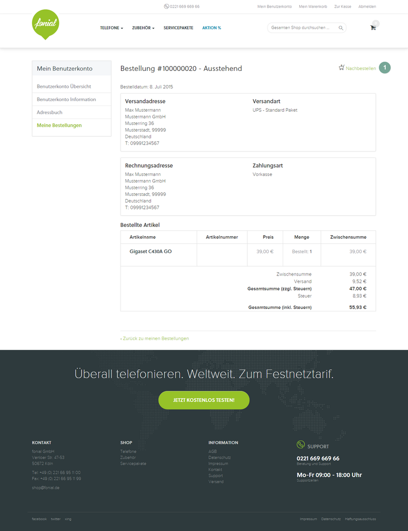 fonial Shop Produkt nachbestellen