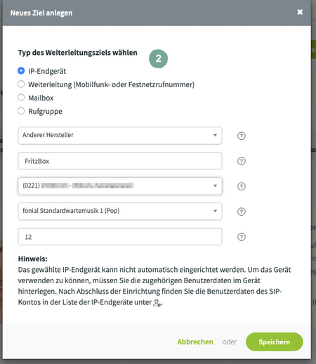 FritzBox: Neues Ziel anlegen