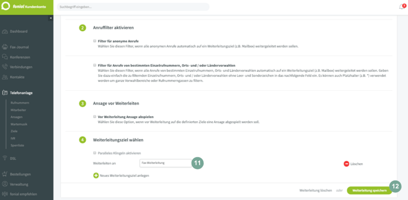 Weiterleitungsziel wählen