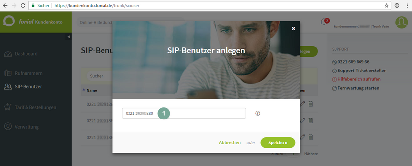 SIP Benutzer anlegen