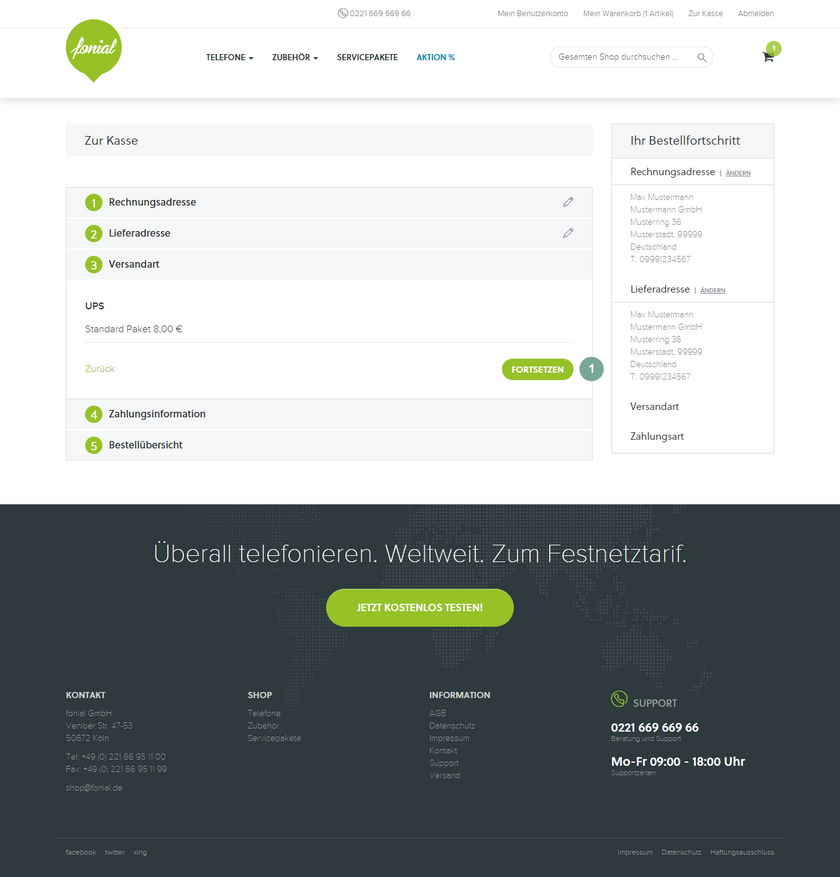 fonial Shop Versandart