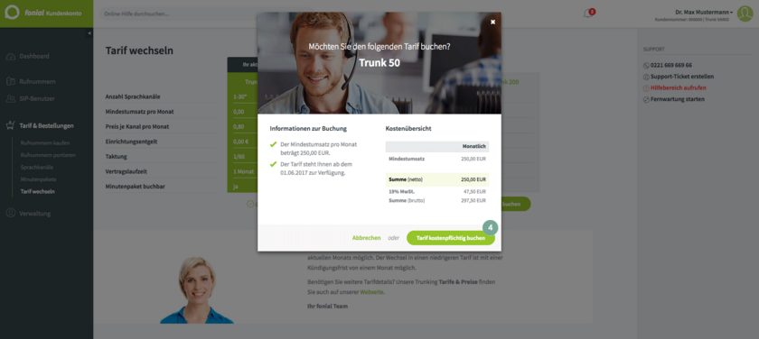 Bestätigung und Information zum Tarifwechsel