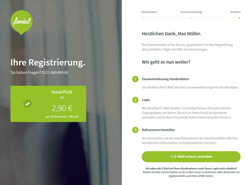 Abschluss der Registrierung