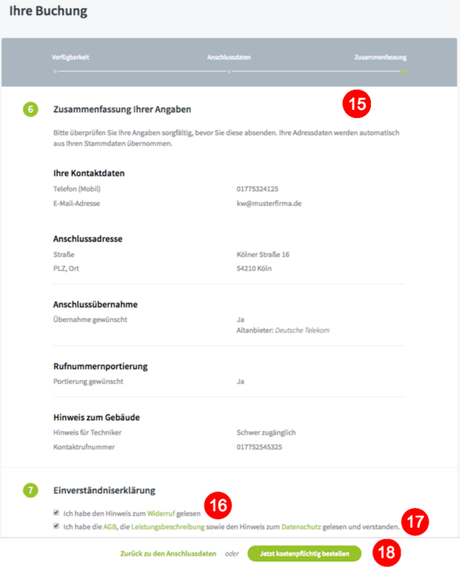 Bestellangaben prüfen