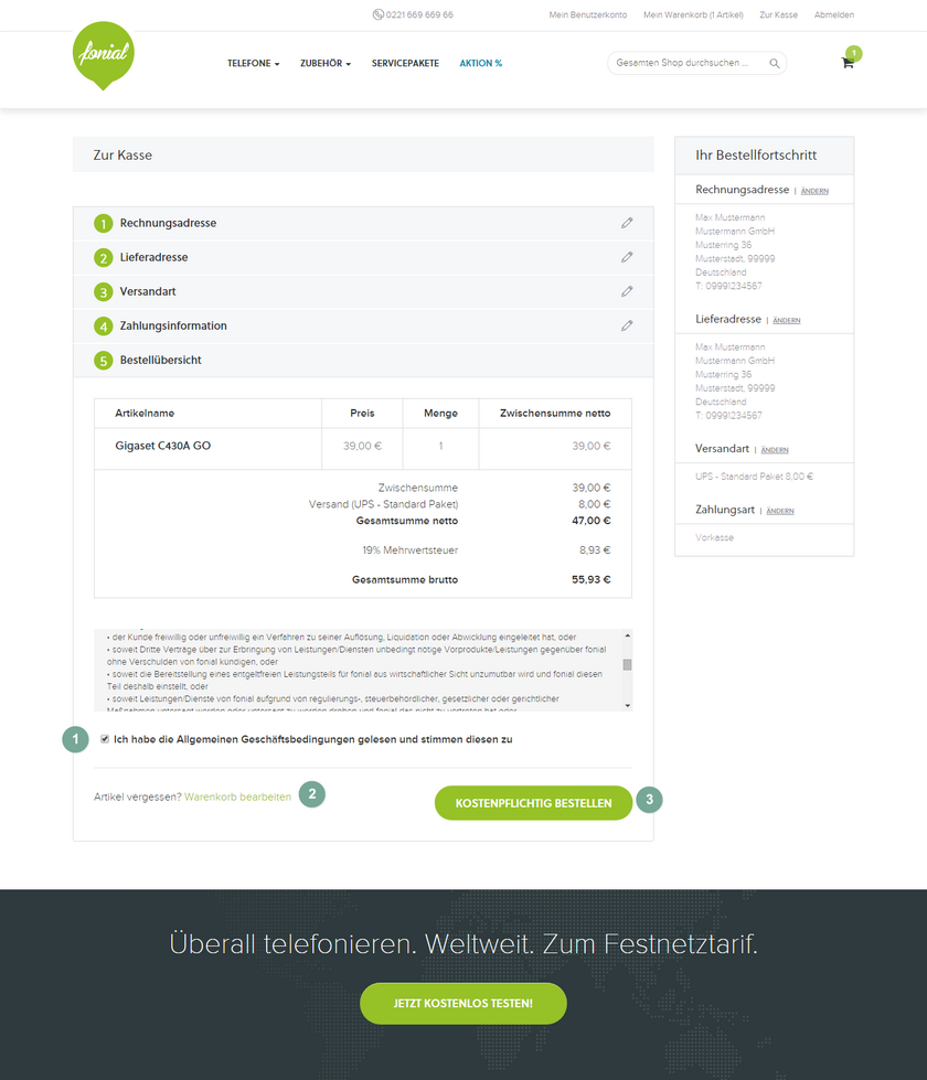 fonial Shop Bestellübersicht
