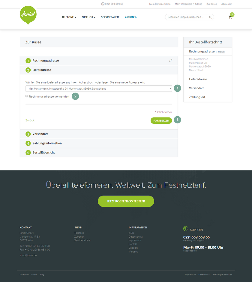 fonial Shop Lieferadresse