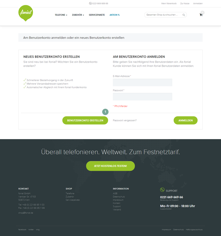fonial Shop Benutzerkonto erstellen Schritt 1