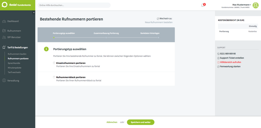 Rufnummern portieren