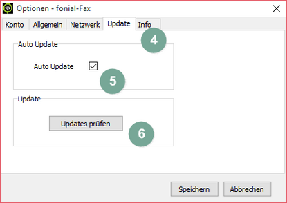 Optionen Menü Faxdruckertreiber fonial für Windows