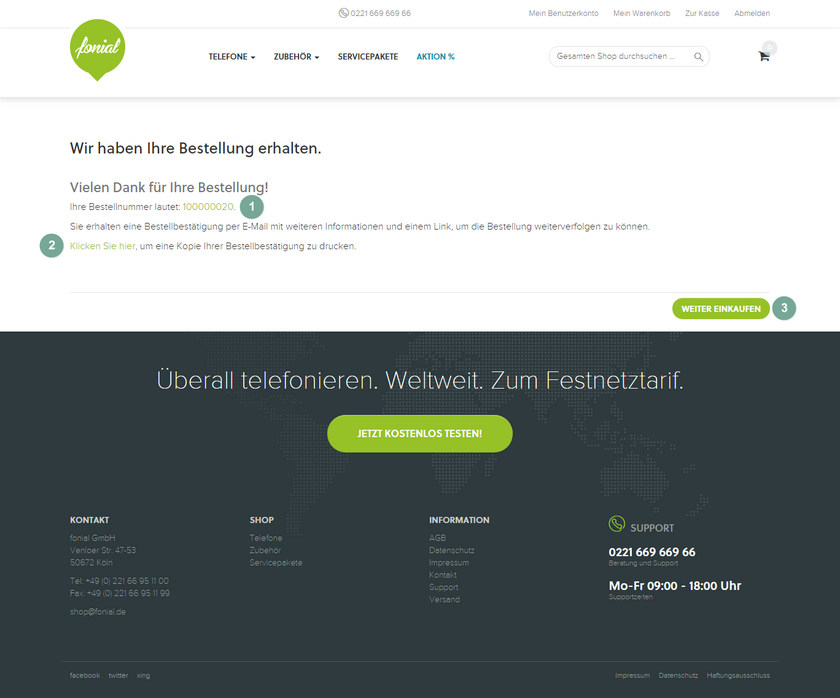 fonial Shop Bestellbestätigung