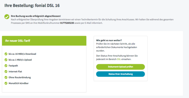 DSL Buchungsbestätigung