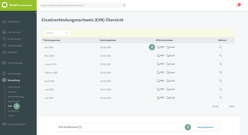 Verwaltung EVN Startseite