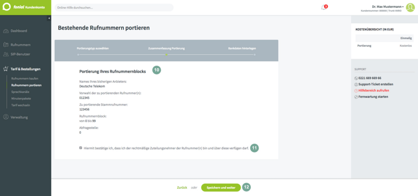 Zusammenfassung Portierungsauftrag Rufnummernblock