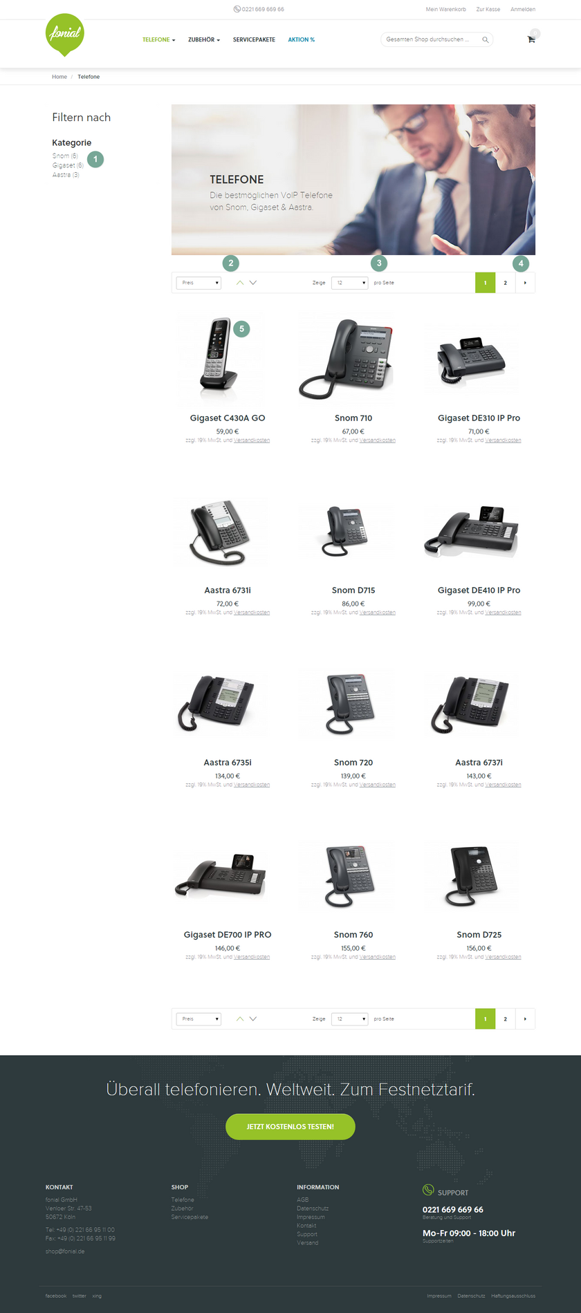 fonial Shop Telefonübersicht