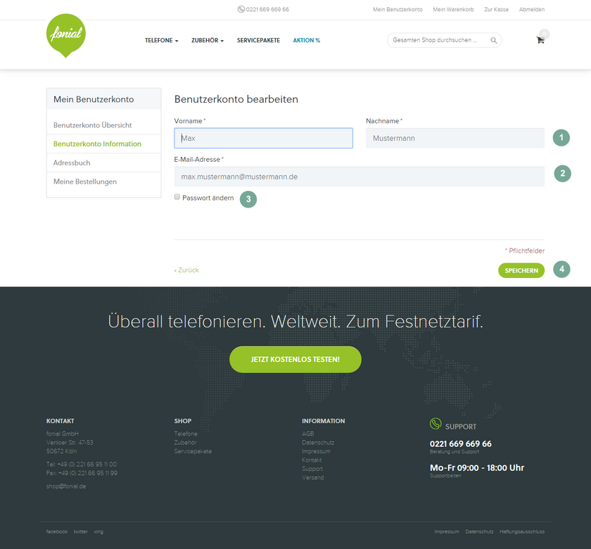 fonial Shop Benutzerkonto Informationen bearbeiten