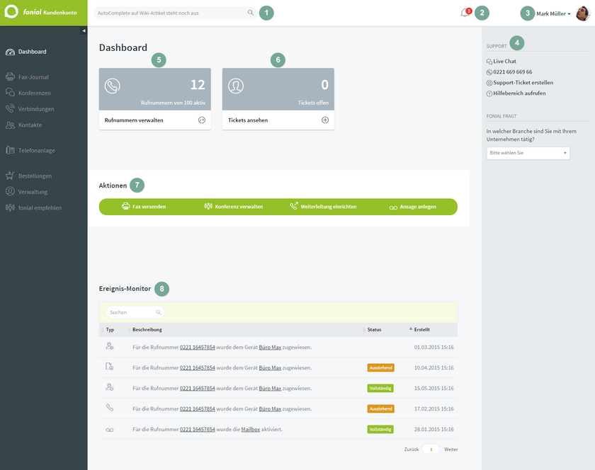 Kundenkonto Dashboard Mitarbeiteransicht