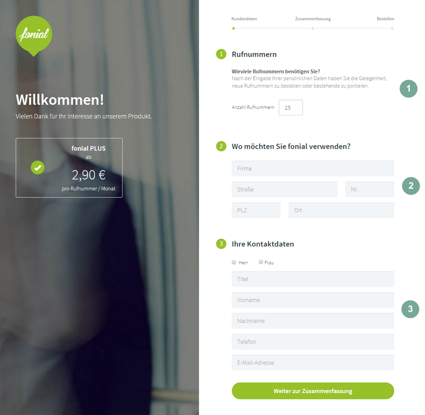 Kundendaten eintragen im fonial Registrierungsprozess