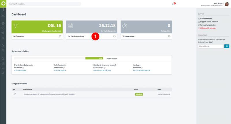 Dashboard Anschlusstermin