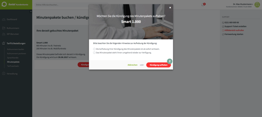 Information über die Aufhebung der Kündigung