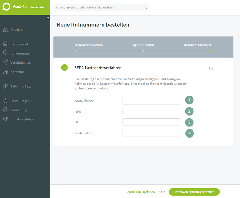 Rechnungsdaten eintragen