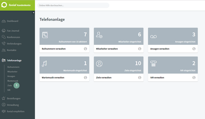 Telefonanlage Ziele einrichten