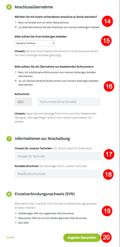 Eingabe der Daten