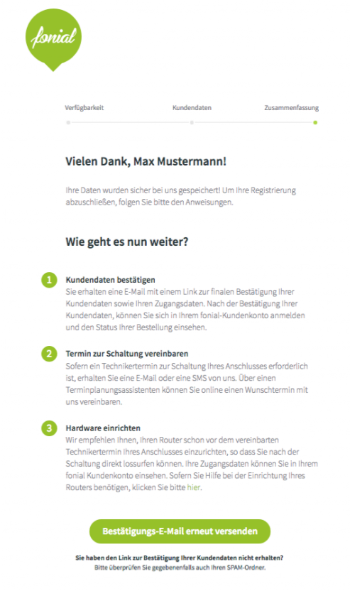Bestätigung und weitere Schritte 