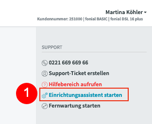 Einrichtungsassistent über Verlinkung aufrufen